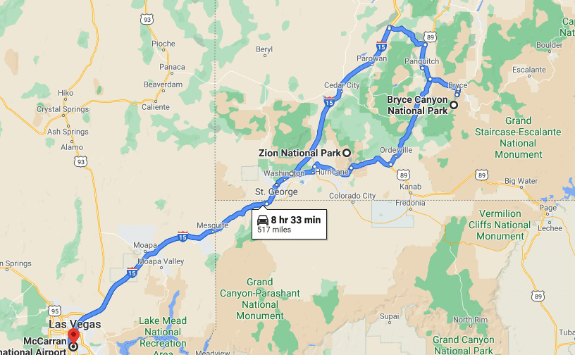 自驾游路线从拉斯维加斯到锡安再到布莱斯峡谷