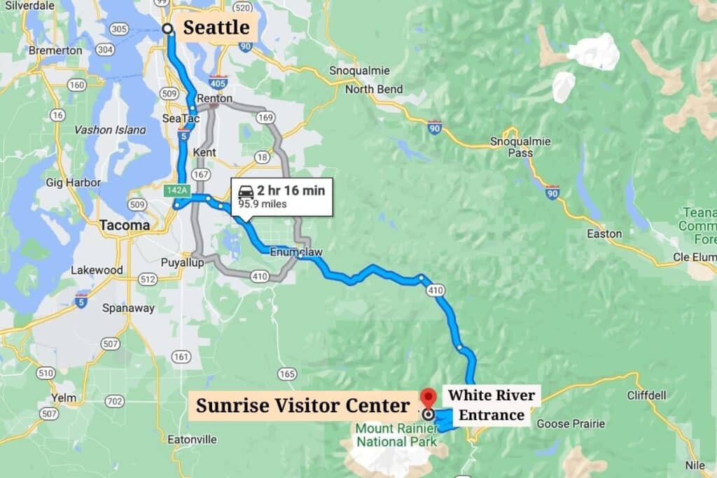 西雅图到地图日出雷尼尔山国家公园地区bob游戏官方