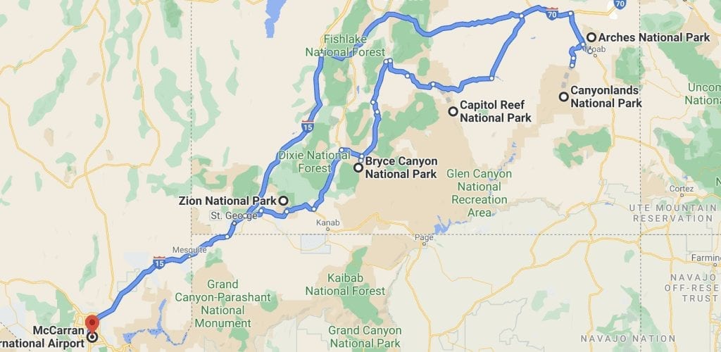 犹他州国家公园的公路旅行地图bob游戏官方从拉斯维加斯